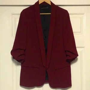 Zara Woman cranberry ruched sleeve blazer